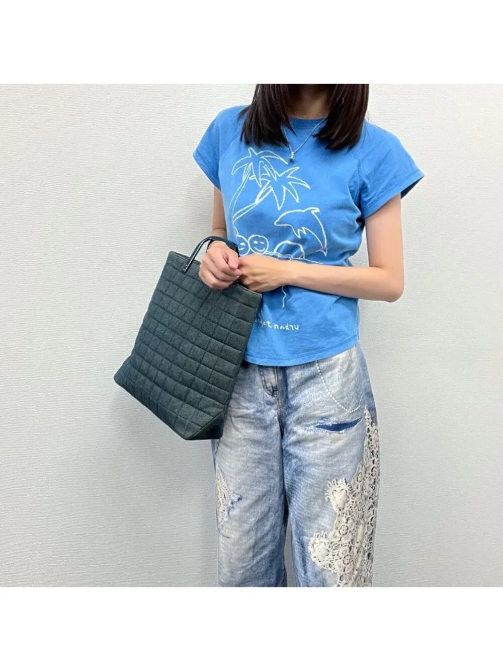 Chanel CC Logo Plastic Chain Handbag Denim Blue Seal Vintage